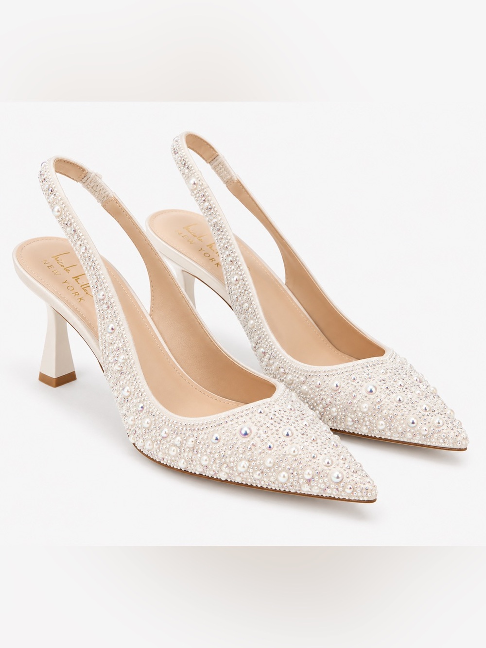 NWT Nicole Miller Pearl Rhinestone Slingback Bridal Heels 8.5